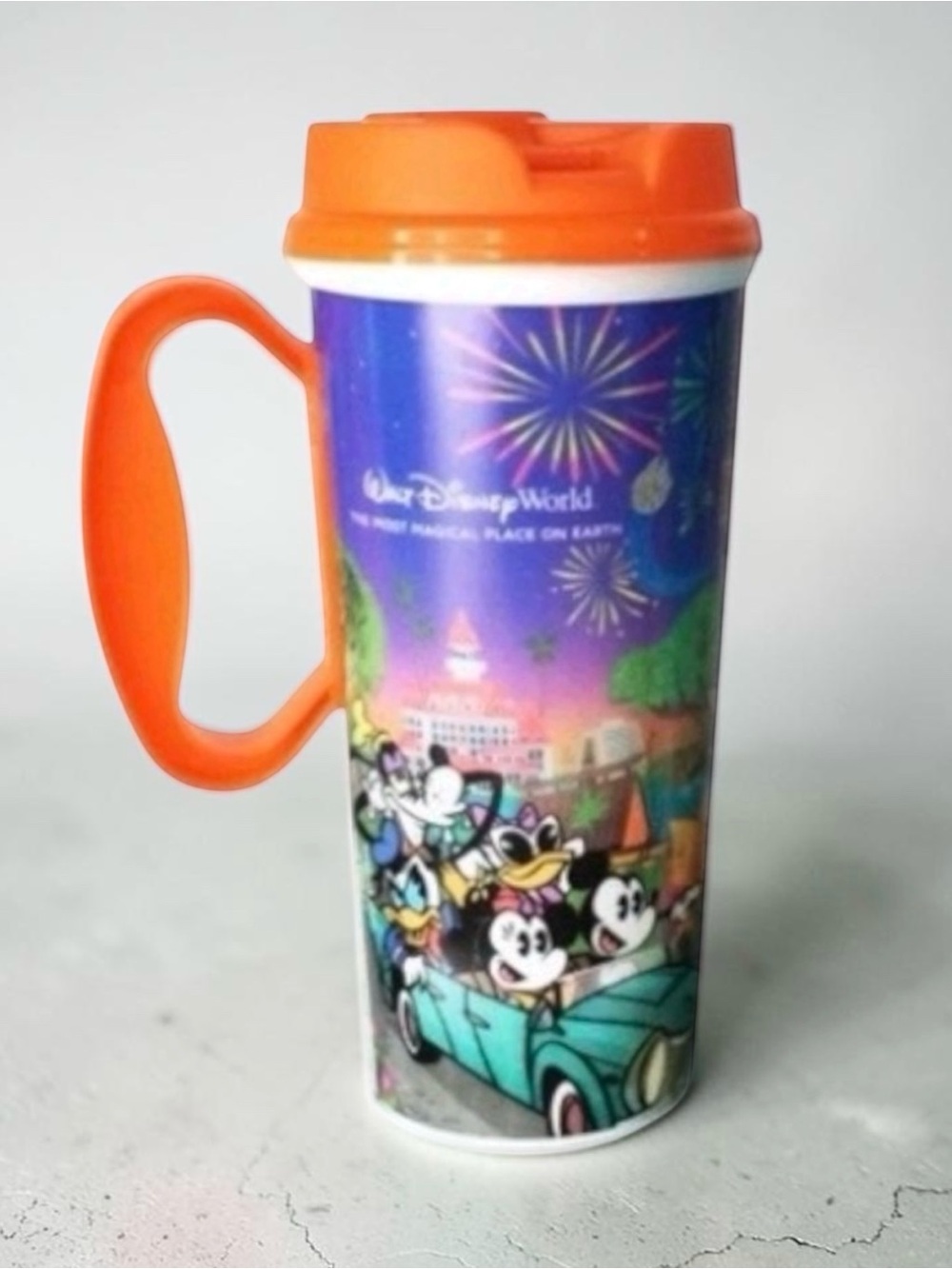 Disney Parks 16 oz Resort Mug – Orange Lid – Full Wrap Characters